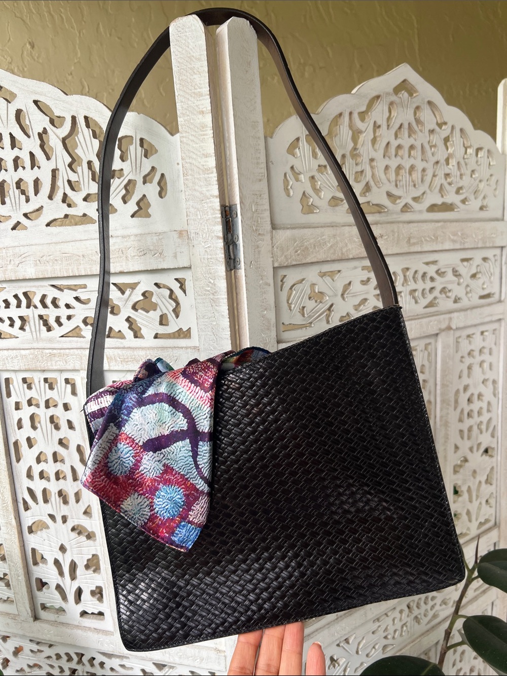Vintage Via Spiga Brown Woven-Look Texture Shoulder Bag - Picture 2 of 8
